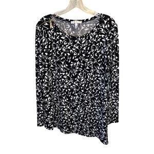 Chaus Asymmetrical, Long Sleeve, Black & White Dress Top Medium